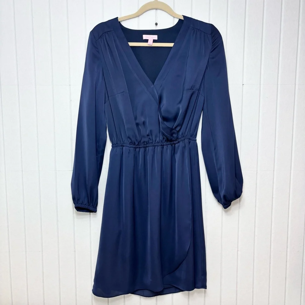 Lilly Pulitzer Deep Blue Long Sleeve Wrap Style Mini Dress Women’s‎ Size M